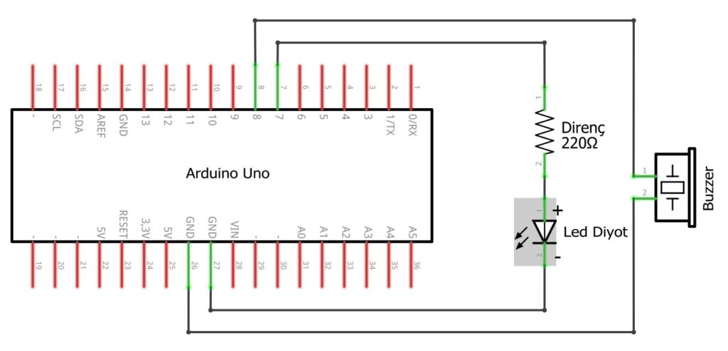 Arduino Blink Buzzer Montaj Şeması