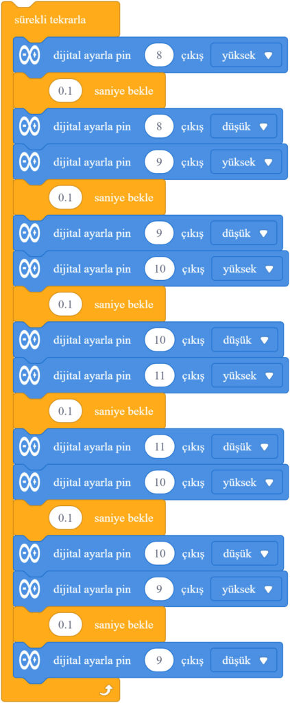 mBlock Yürüyen Işık Gidiş Geliş Devresi