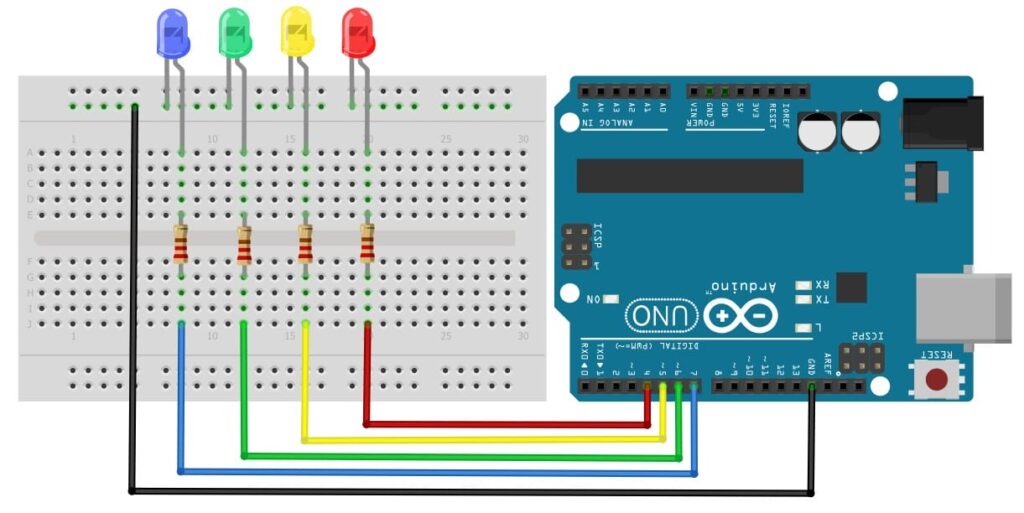 4 farkli led arduino