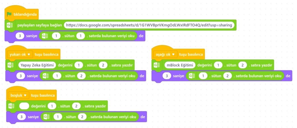 #4 mBlock Google E-Tablolar Veri Okuma ve Ekleme 2 mblock google sheets kuklalar