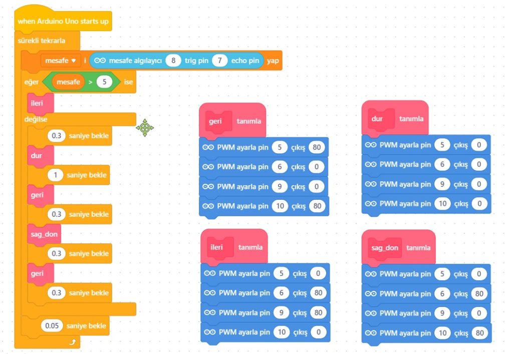 Engelden kaçan robot dur komutu mblock